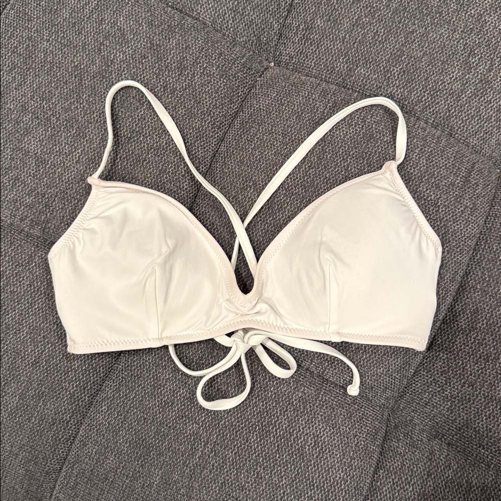 Like New Jcrew White Cross Back Strap Bandeau Bikini Top szM